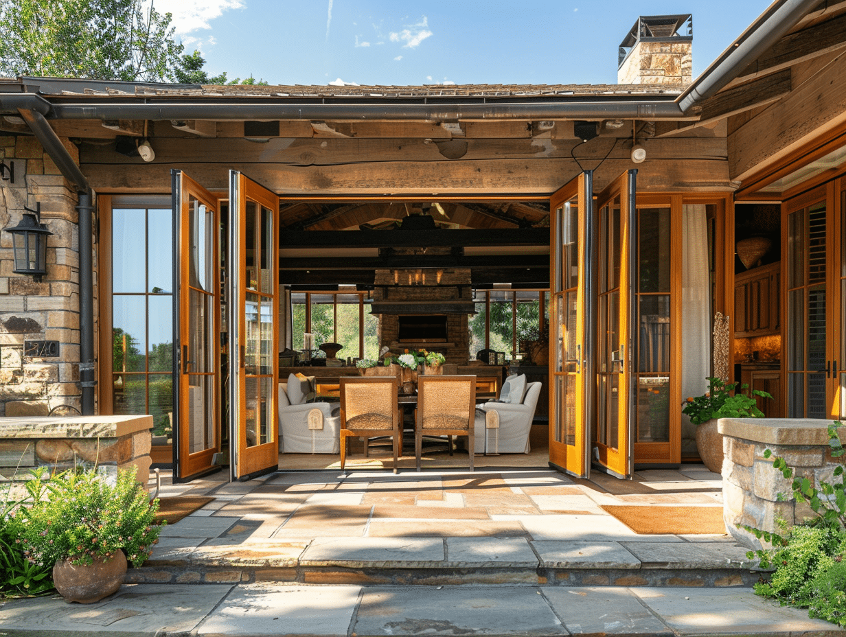 large opening retractables a house with a patio and a table and chairs