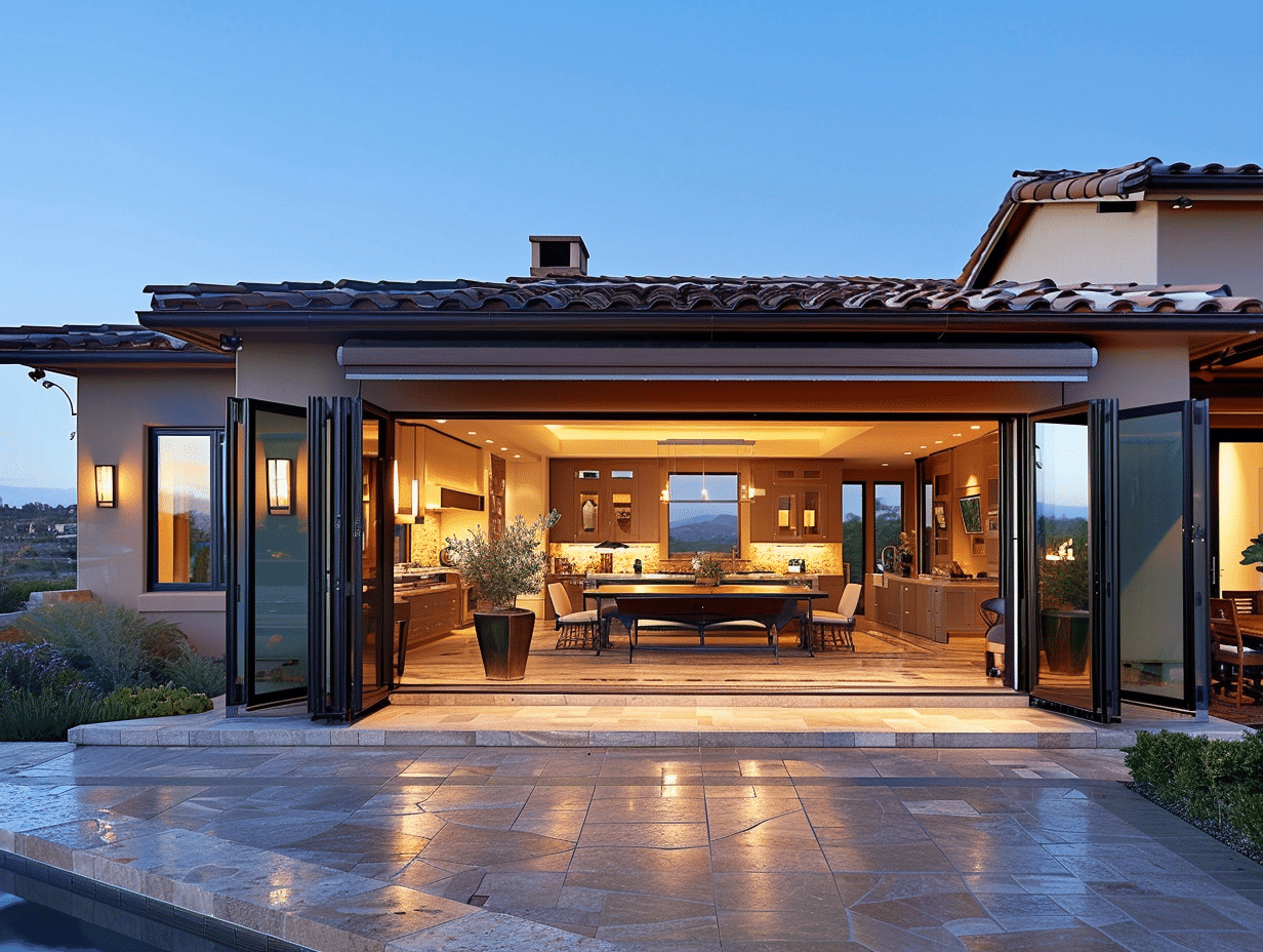 large opening retractables a house with a patio and tables