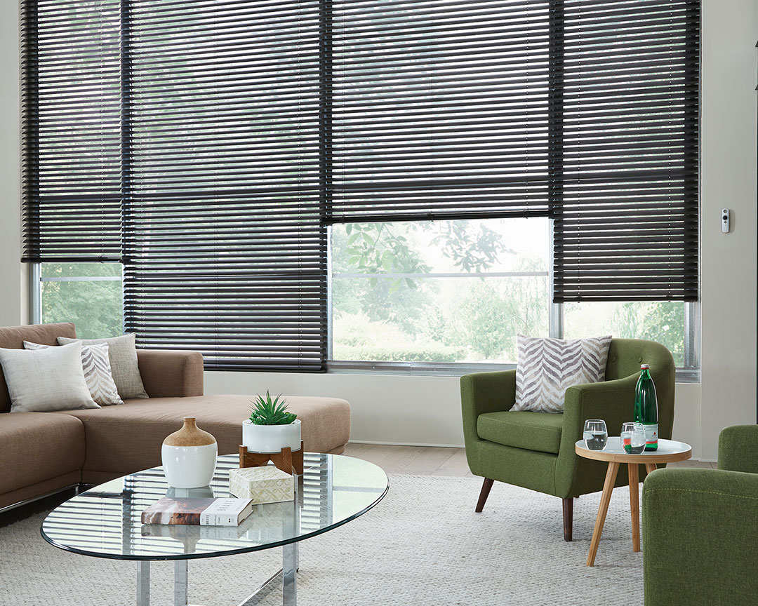 product lafayette shades blinds an indoor living room with a couch and chairs with horizontal blinds